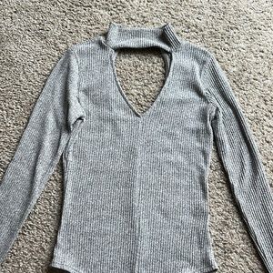 Gray long sleeve bodysuit